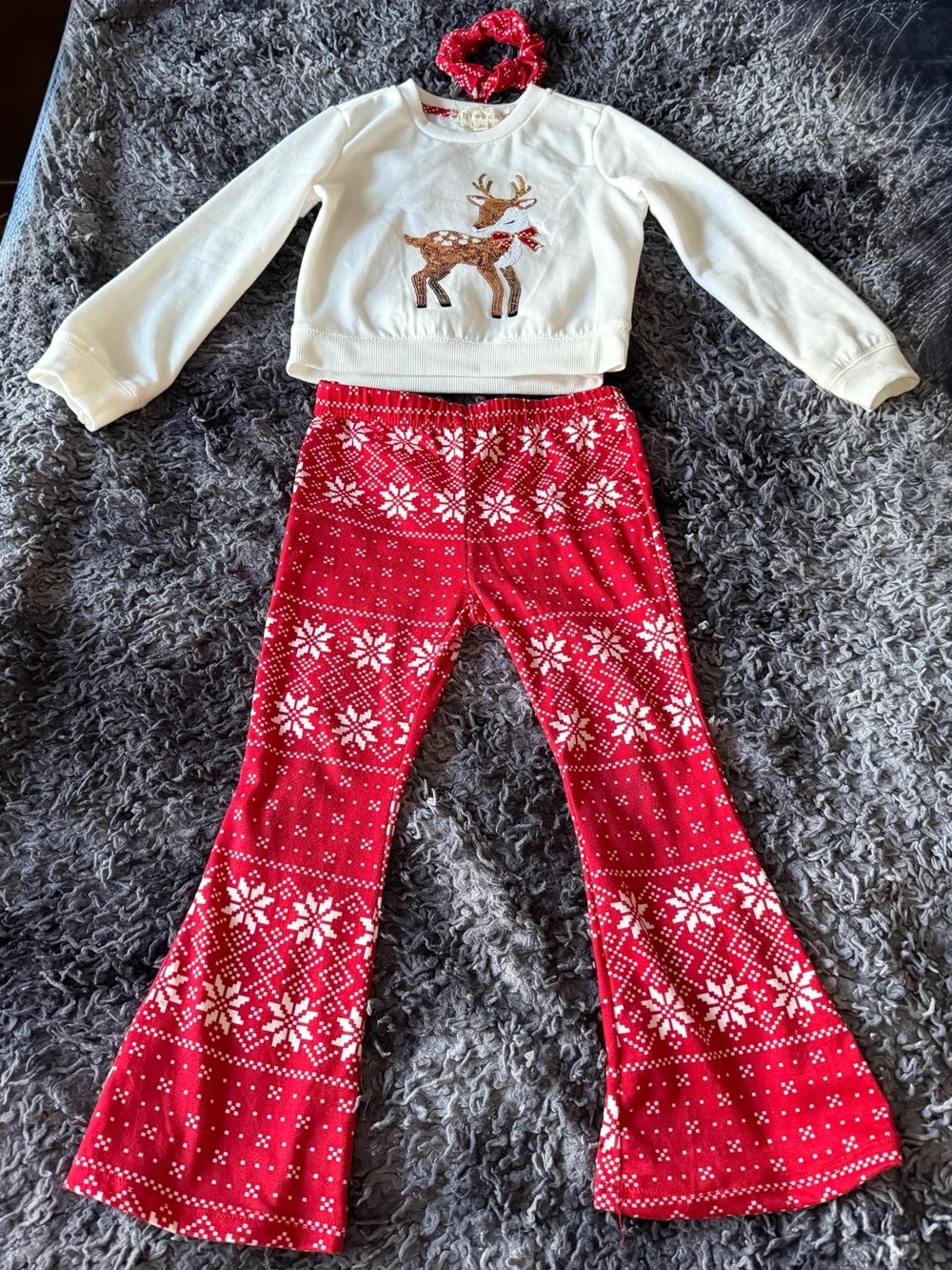 Btween Girls Toddler Holiday Reindeer Flare Pant Set 3PC White Red 4T